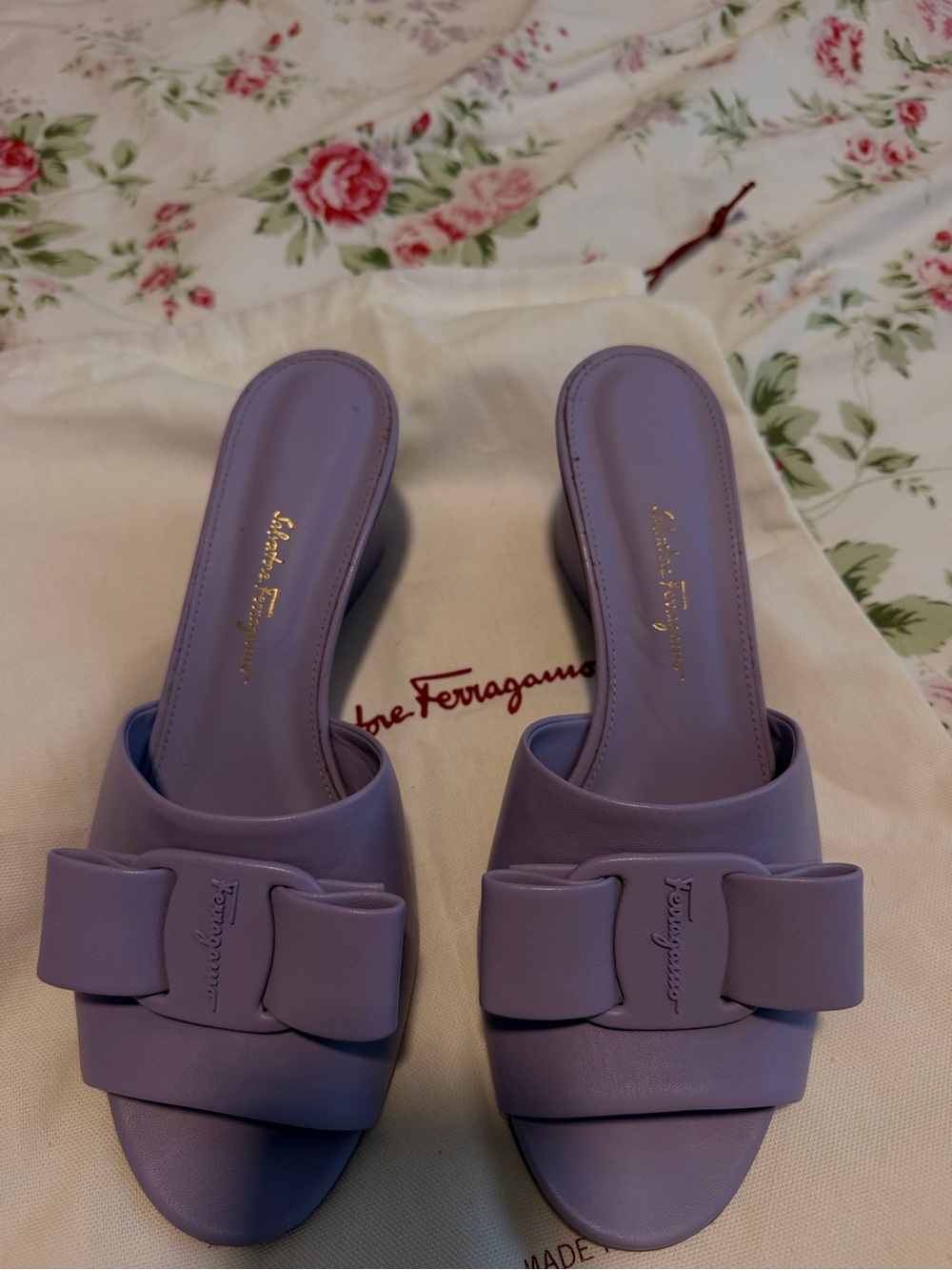 Salvatore Ferragamo Lilac Bow Mule Heels - Picture 2 of 5